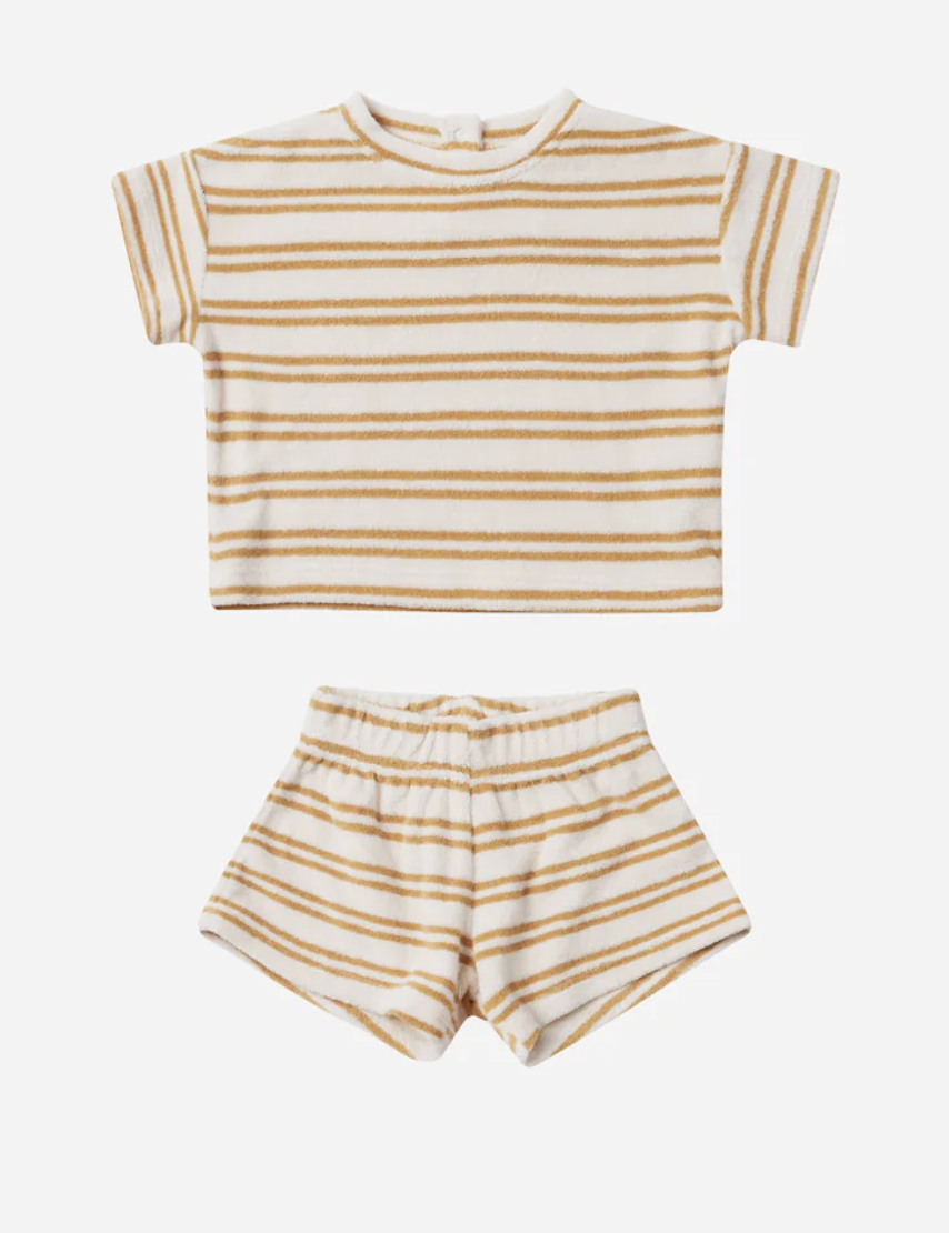 Quincy Mae - Honey Stripe Terry Top and Shorts Set