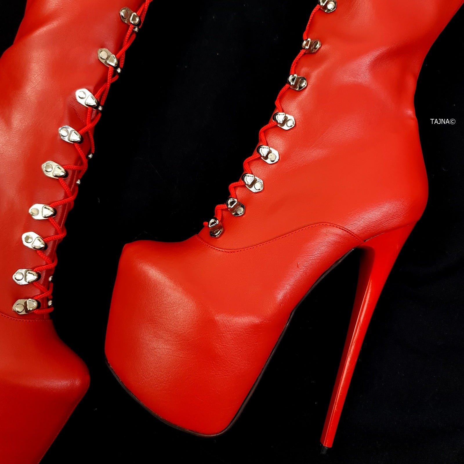 Red Matte Combat Boots