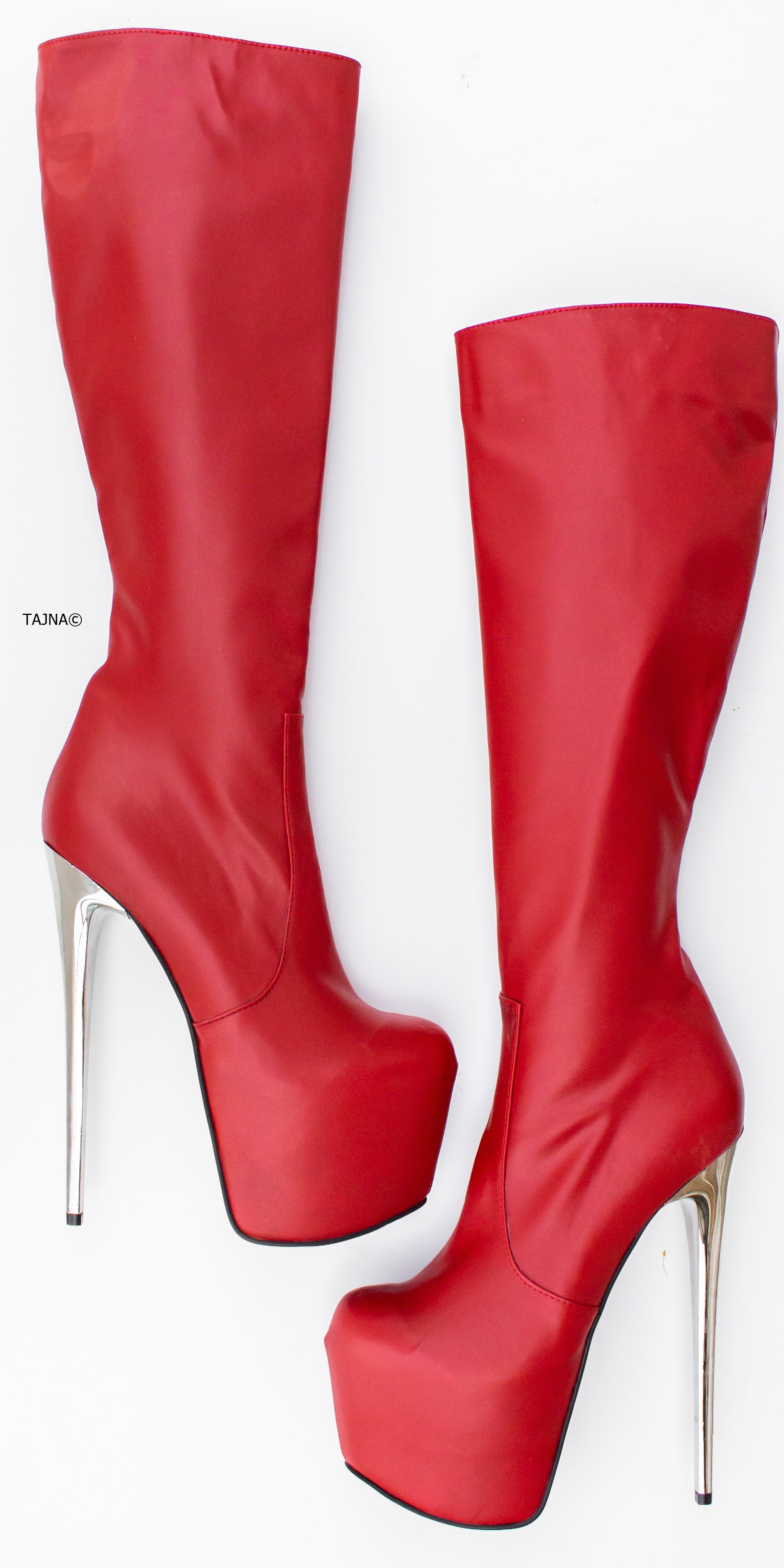 Red Metallic Mid-Calf Boots 