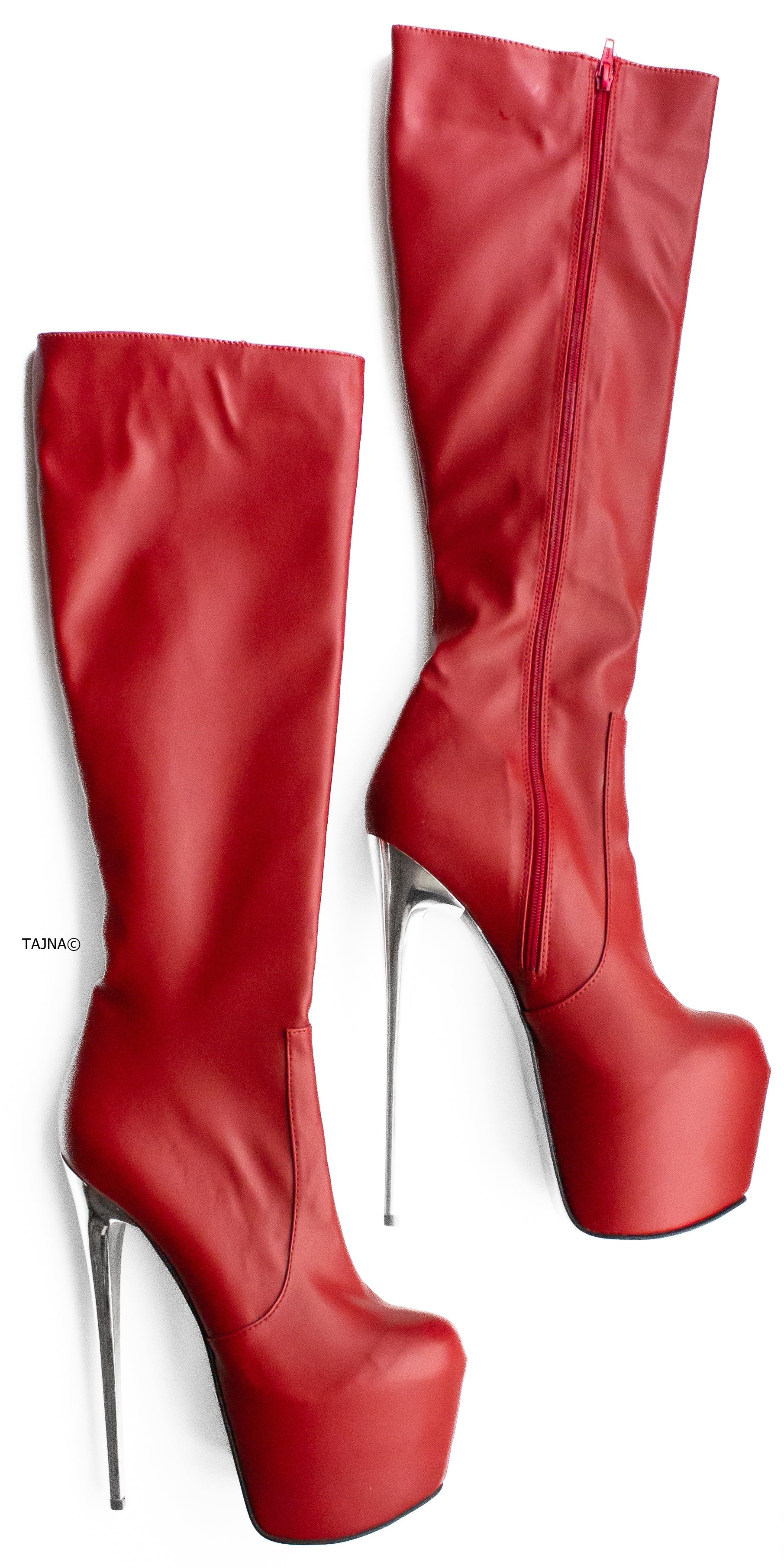 Red Metallic Mid-Calf Boots 