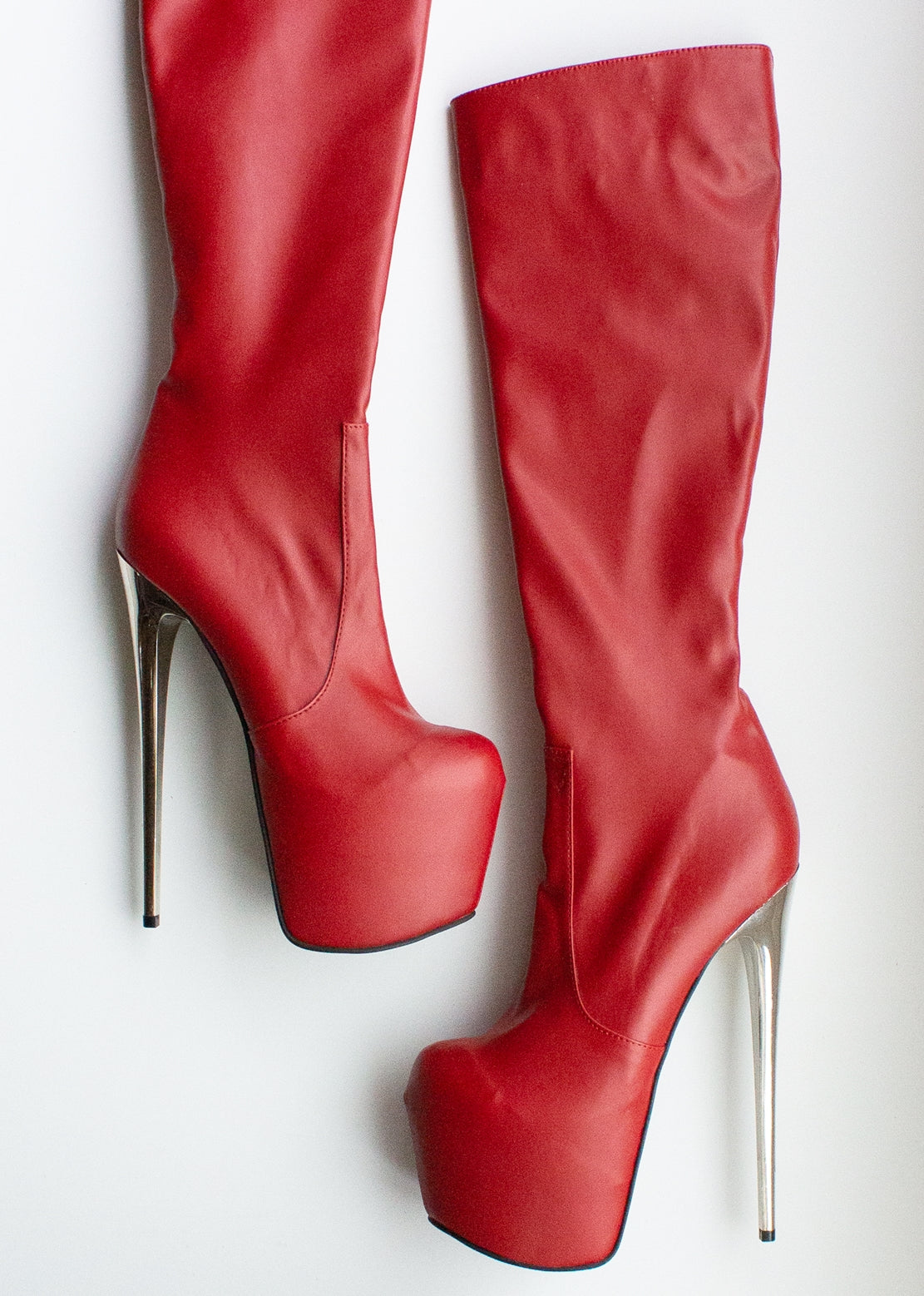 Red Metallic Mid-Calf Boots 