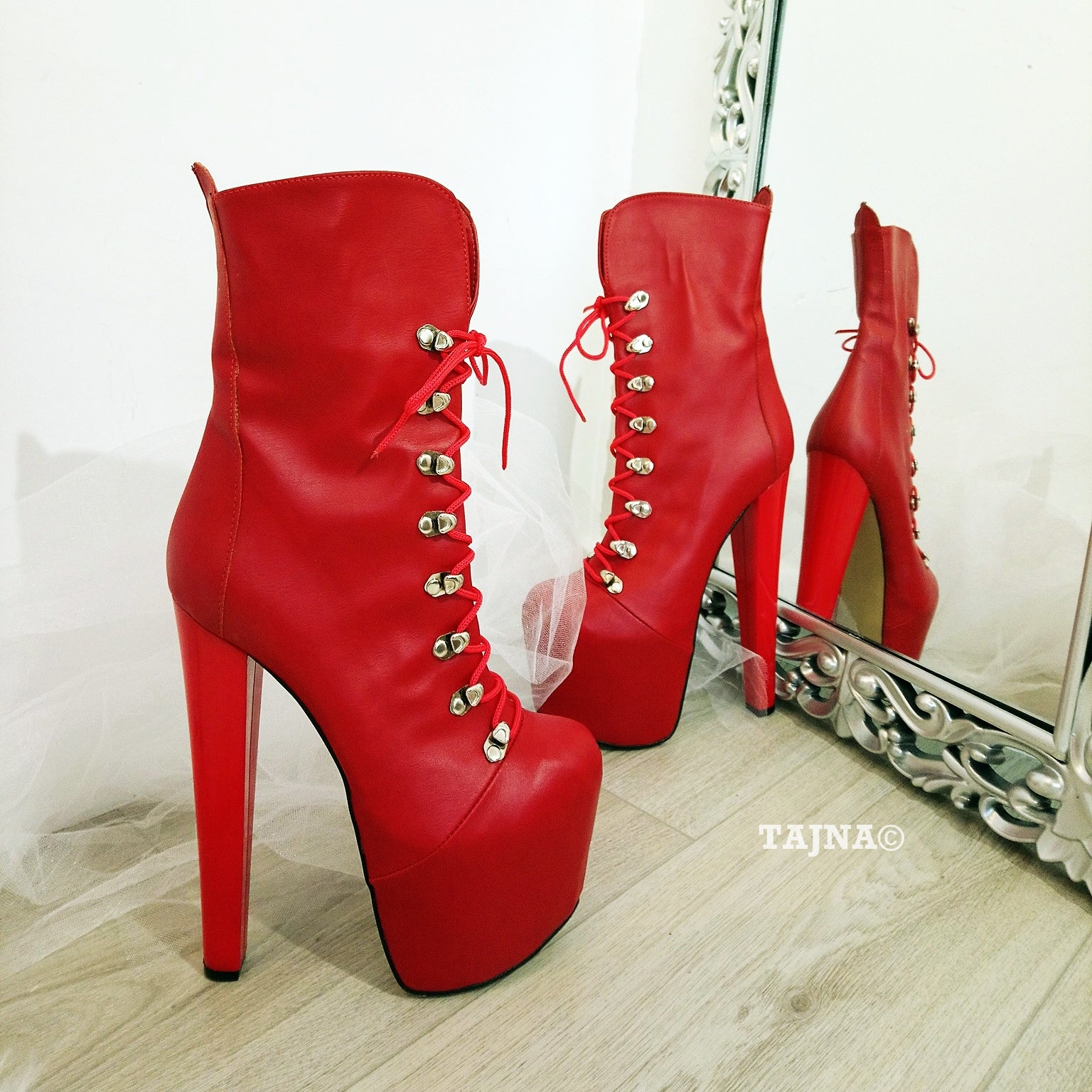 Red Military Lace Up Platform Boots