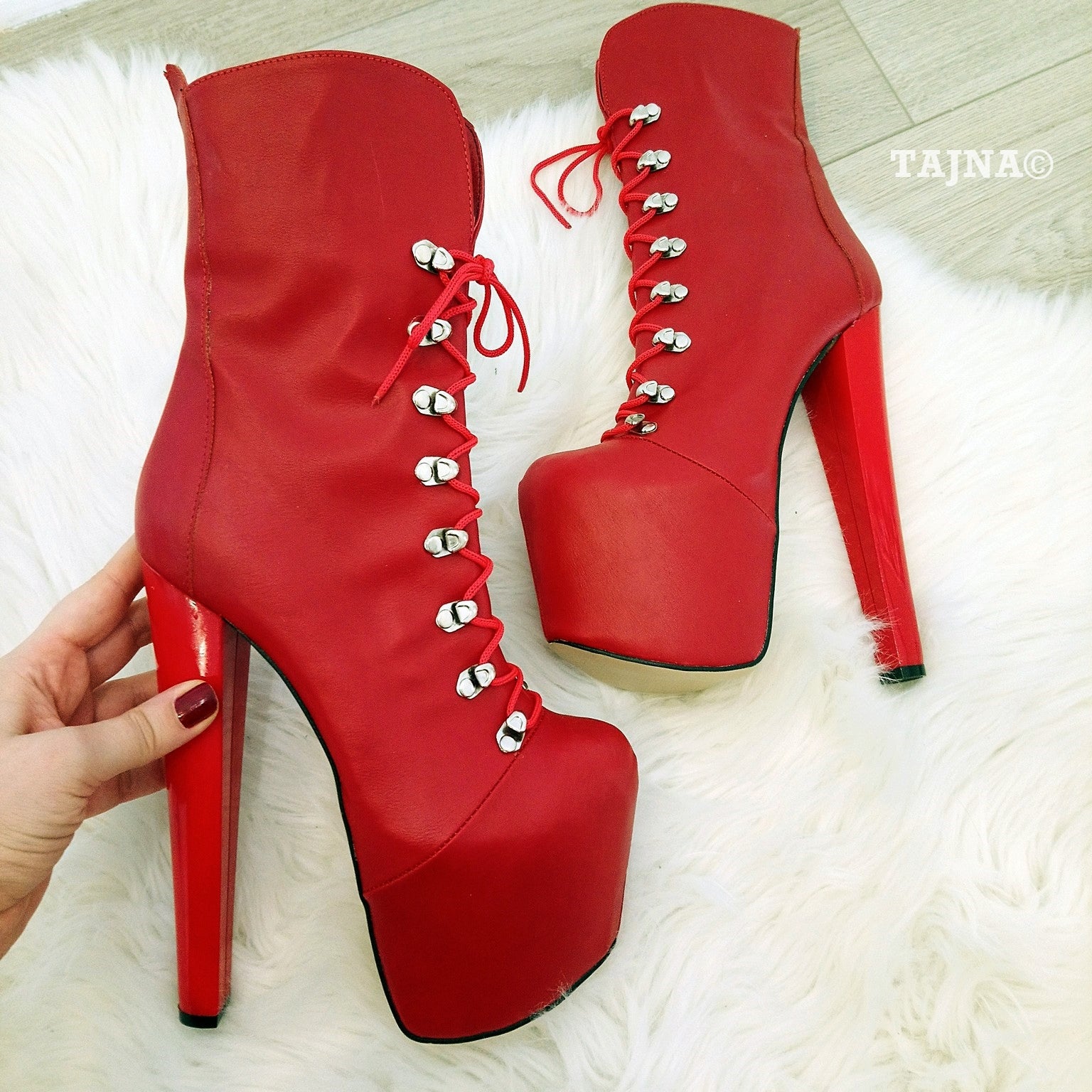 Red Military Lace Up Platform Boots