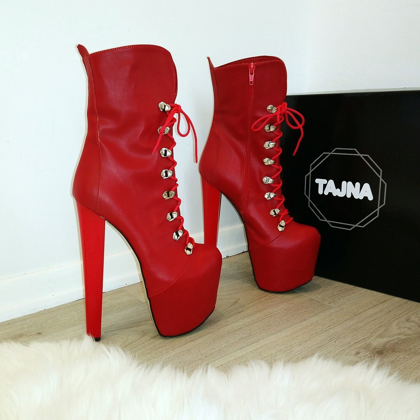 Red Military Lace Up Platform Boots