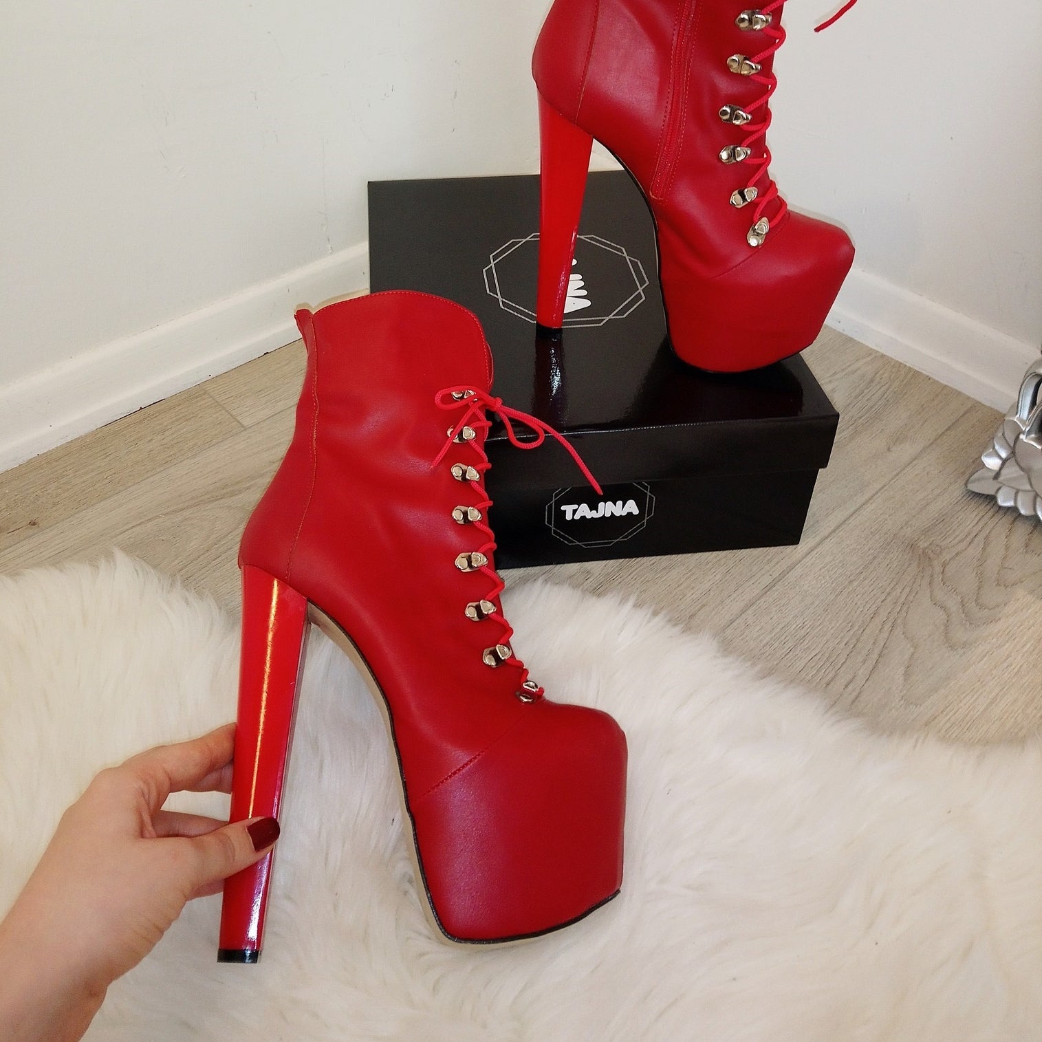 Red Military Lace Up Platform Boots