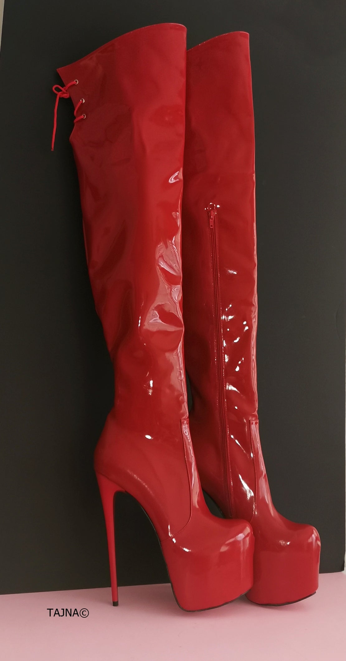 Red Patent High Platform Boots