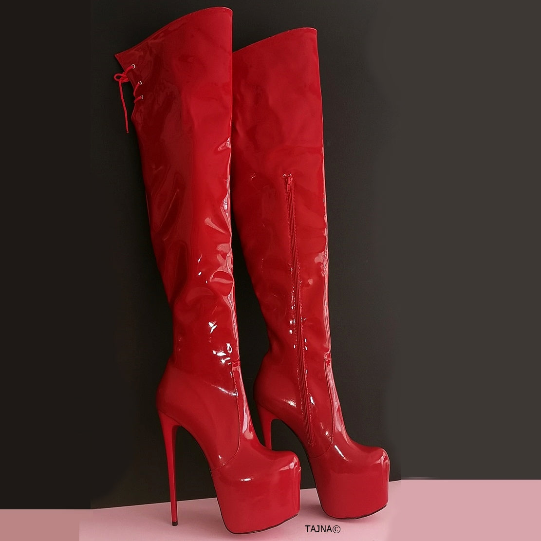 Red Patent High Platform Boots