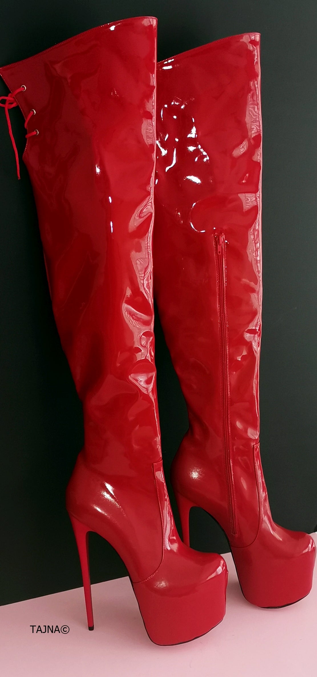 Red Patent High Platform Boots