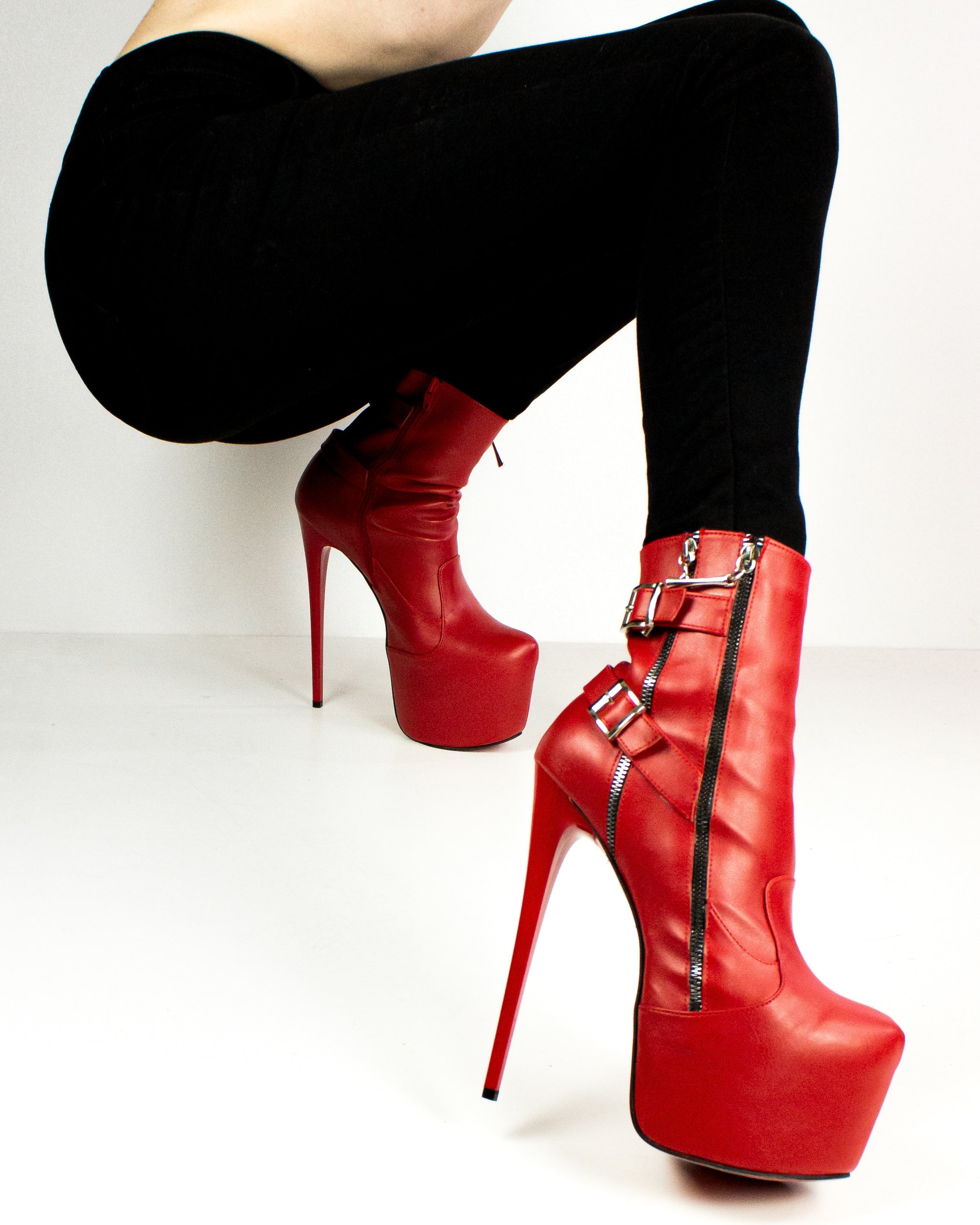 Red Platform Boots for Ankle Belting