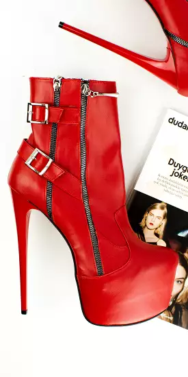 Red Platform Boots for Ankle Belting