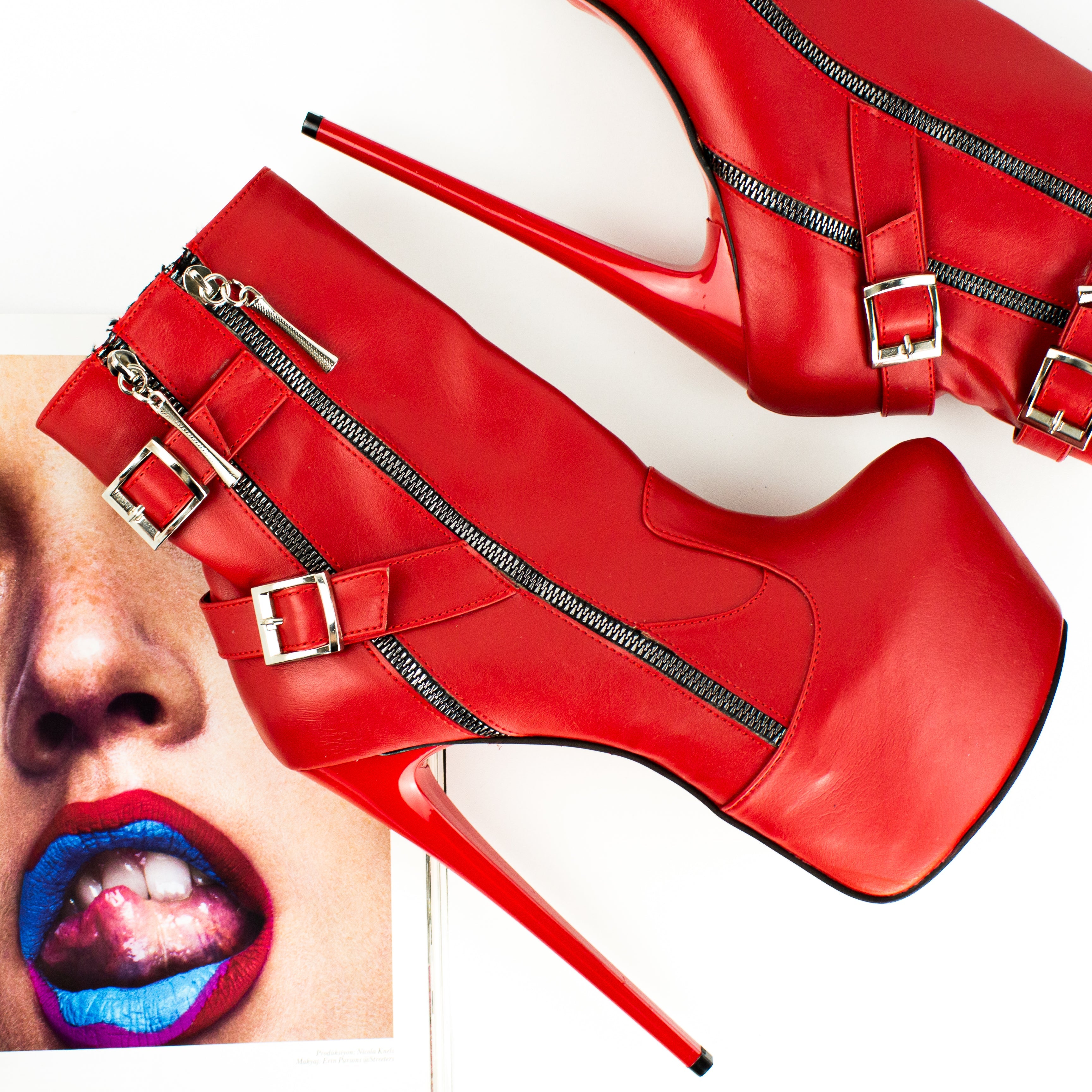 Red Platform Boots for Ankle Belting