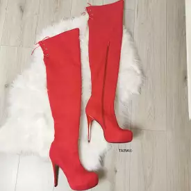 Red Suede Boots Knee High