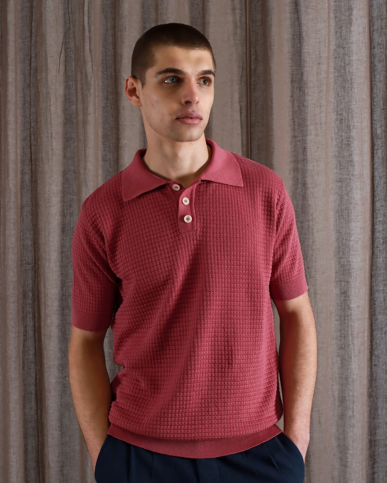 Renard Waffle Polo Shirt - Pink