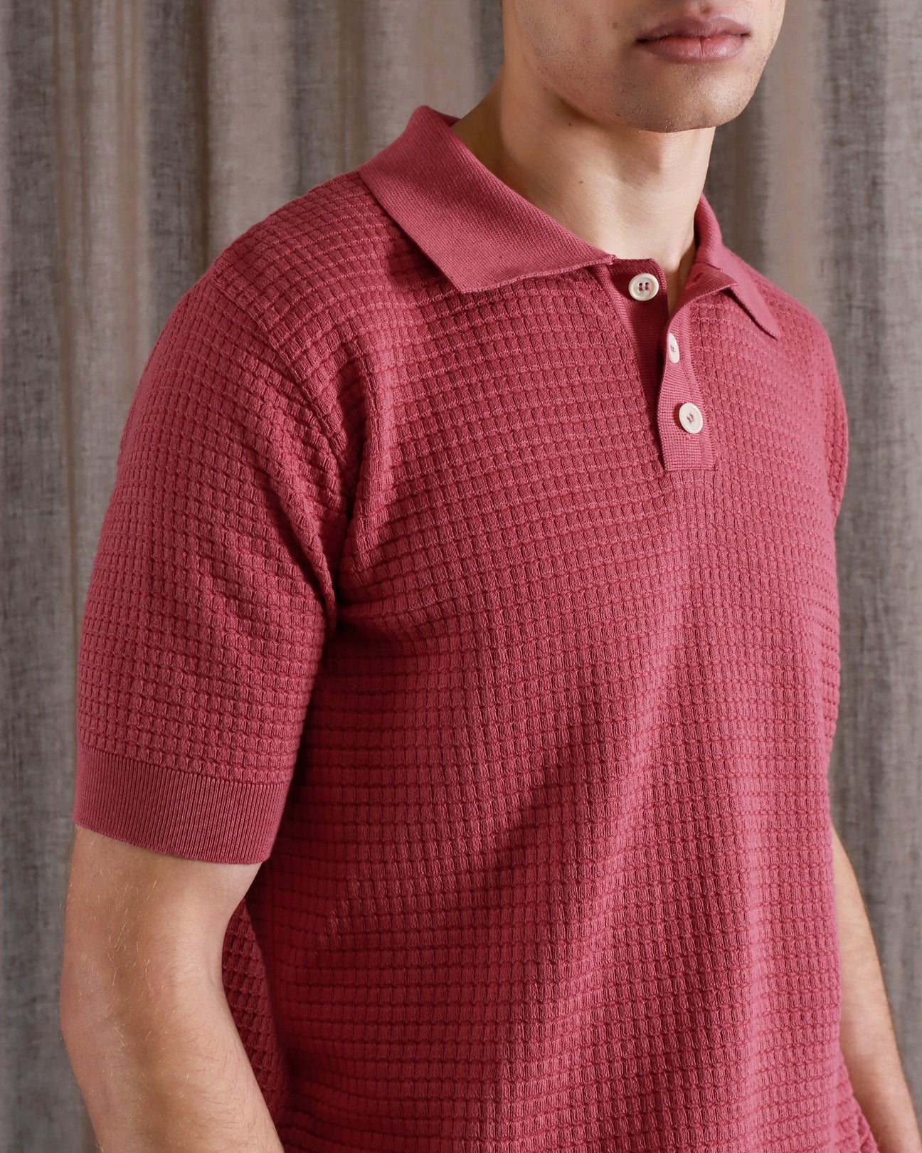 Renard Waffle Polo Shirt - Pink