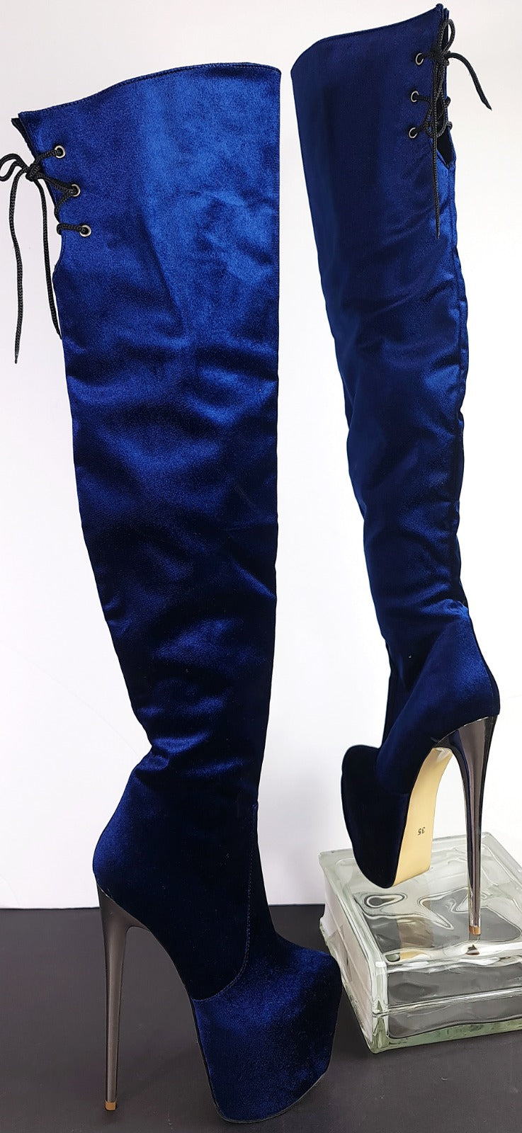 Royal Blue Velvet Platform Boots - Shop Now