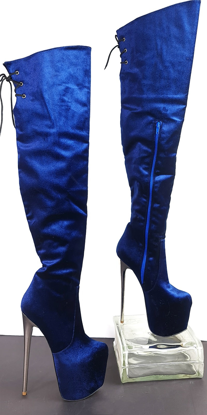 Royal Blue Velvet Platform Boots - Shop Now