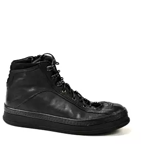 SCOTT black leather sneaker - Asymmetric design