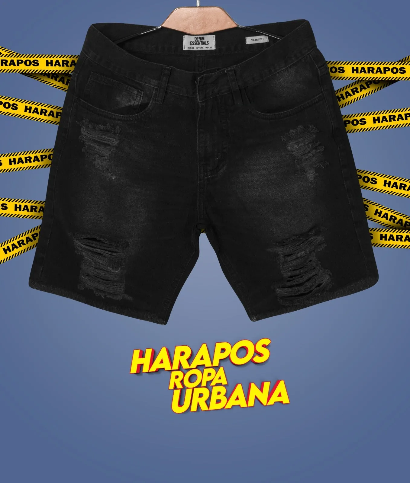 Short jean essentials negro rasgado