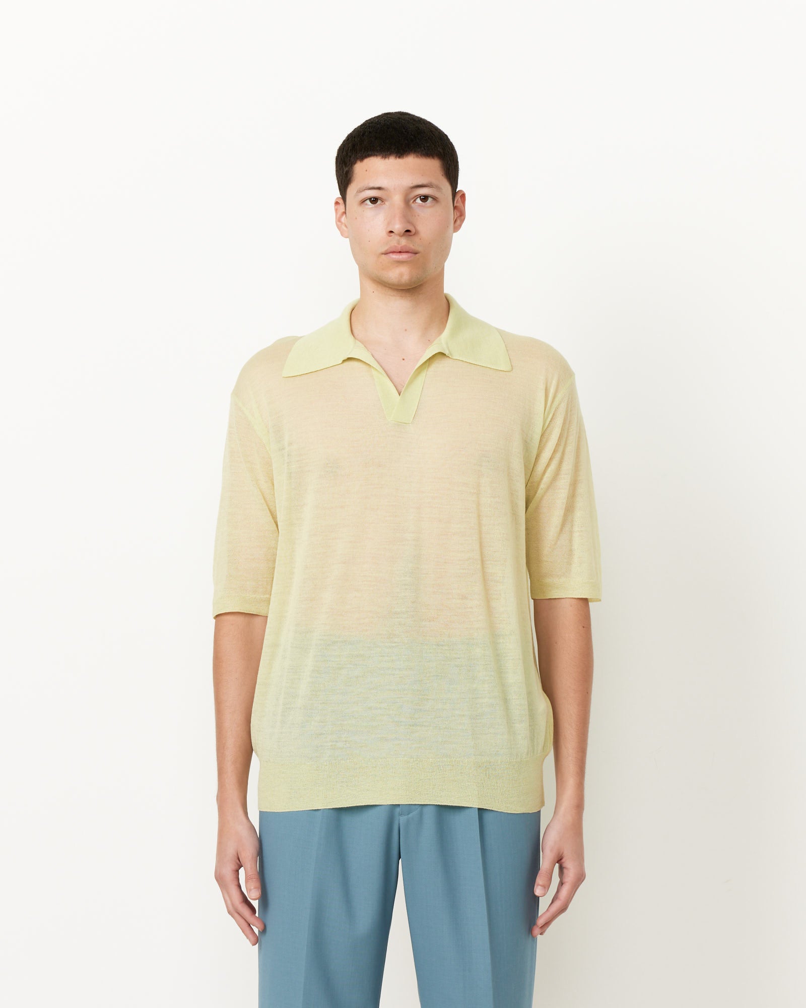 Silk Knit Polo, Lime Yellow