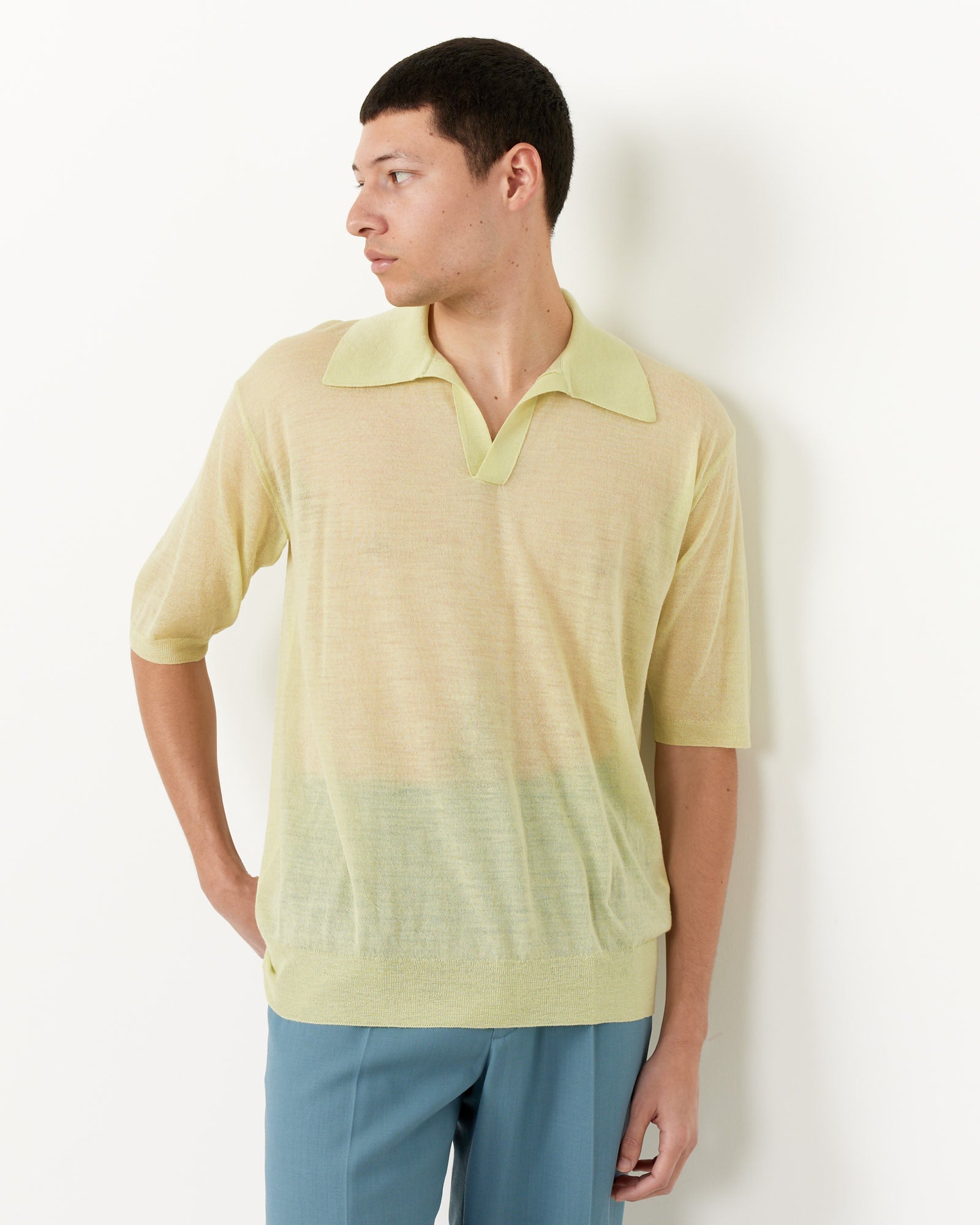 Silk Knit Polo, Lime Yellow