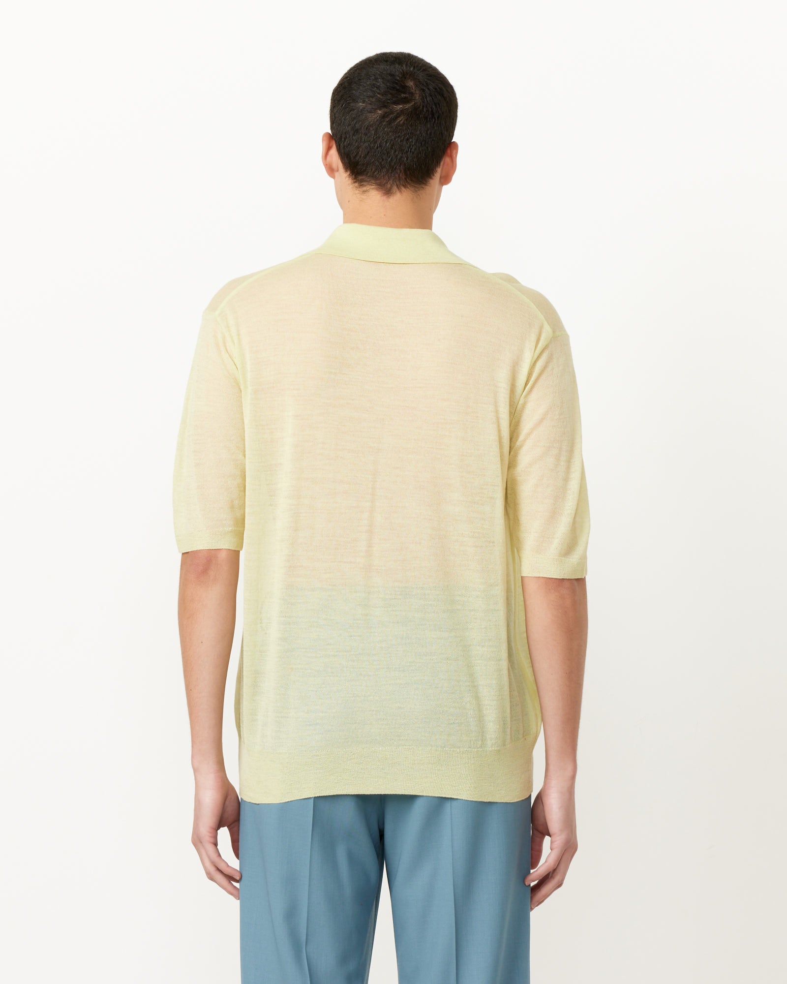 Silk Knit Polo, Lime Yellow