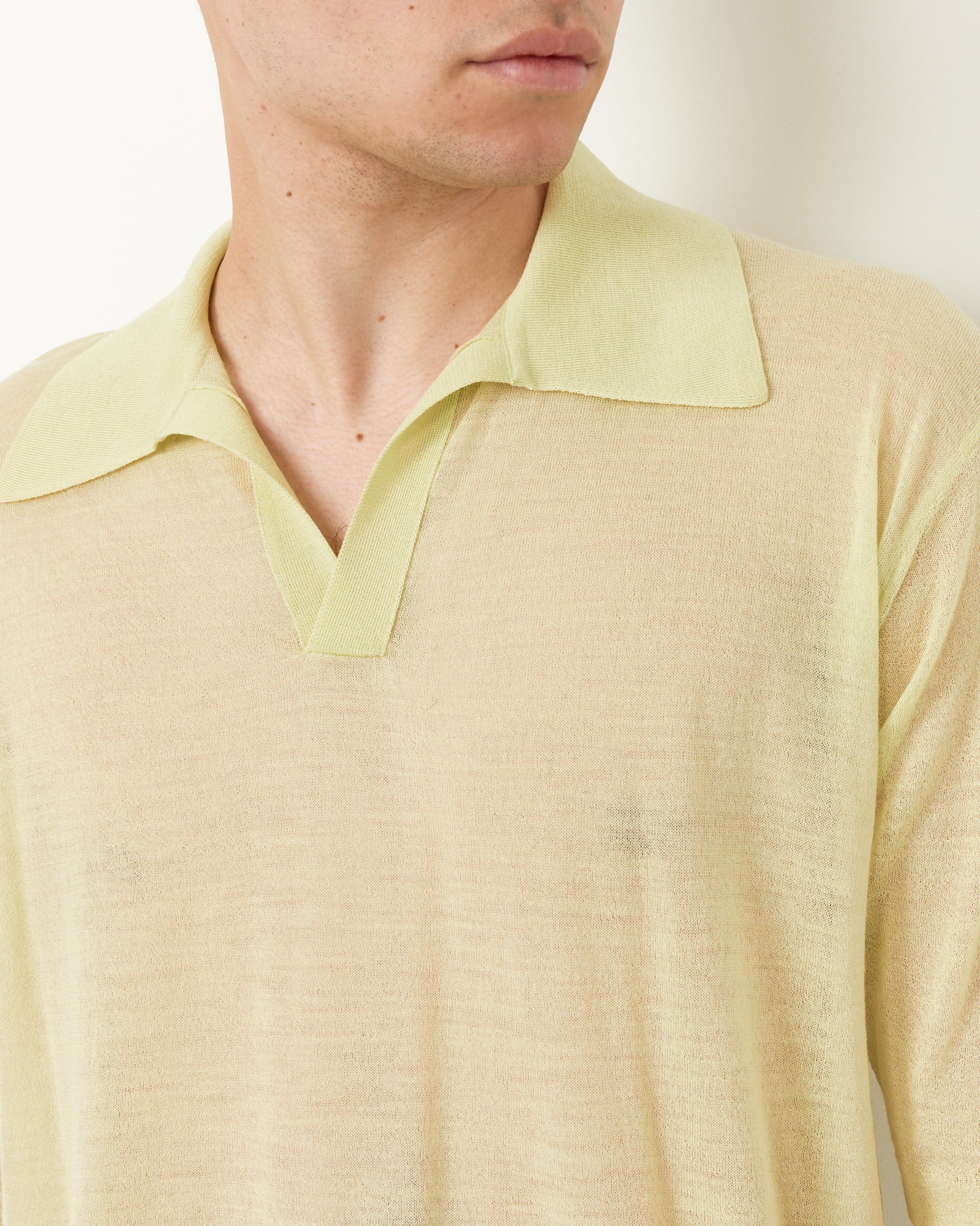 Silk Knit Polo, Lime Yellow