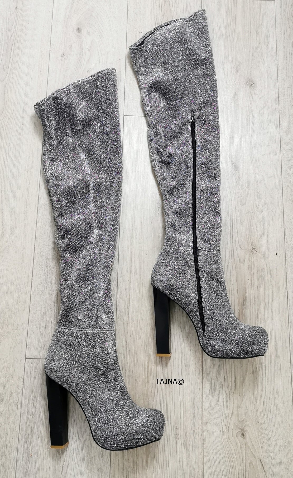 Silver Knee High Boots