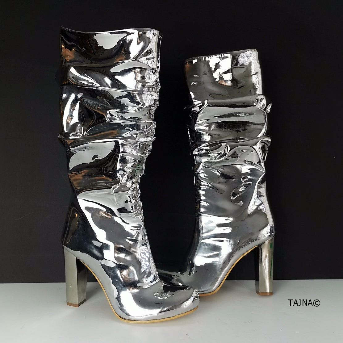 Silver Mirror Mid-Calf Boots