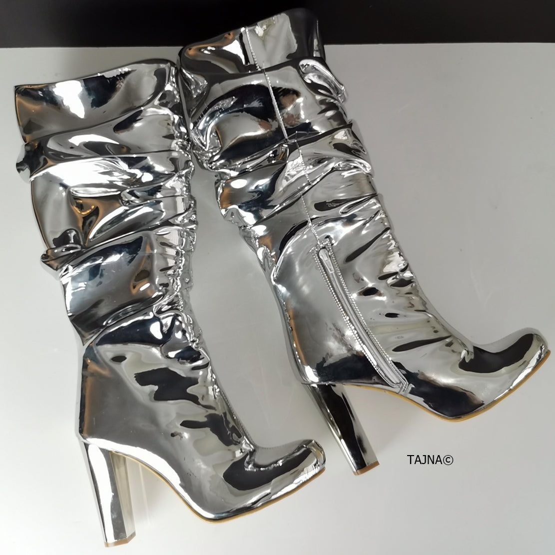 Silver Mirror Mid-Calf Boots