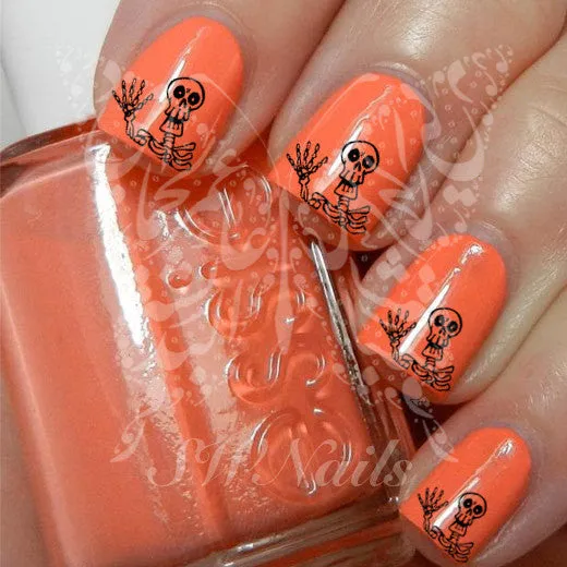 Skeleton Black Skull  Nail Art Water Decals Transfers