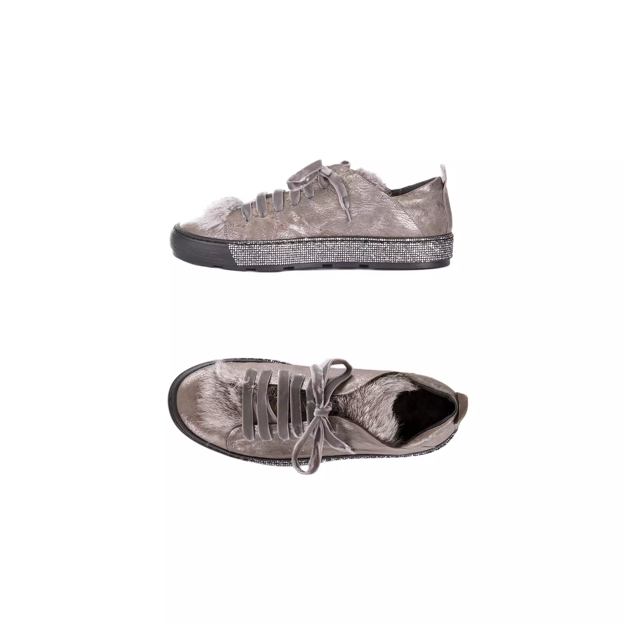 Sneaker, Fur, Metal, Wash, Lapin, Anthracite