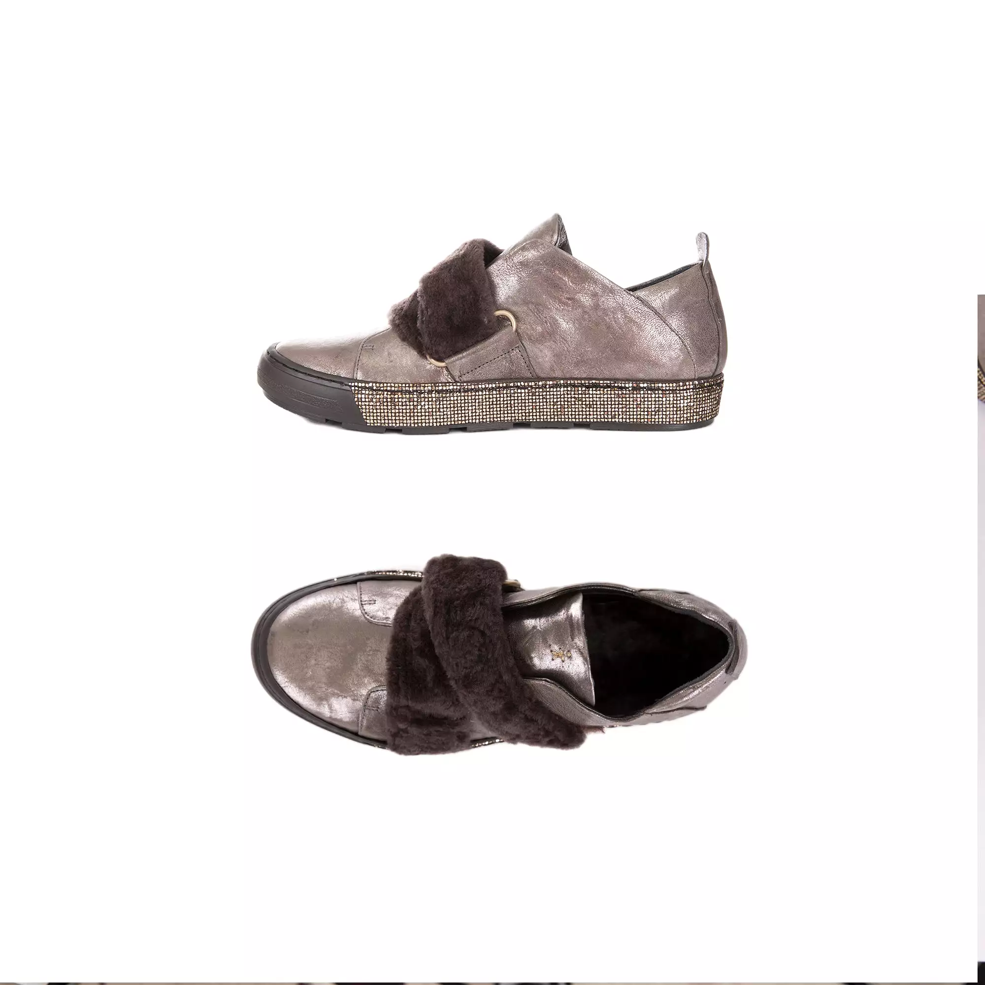 Sneaker Wash Metal Grey Brown Fur