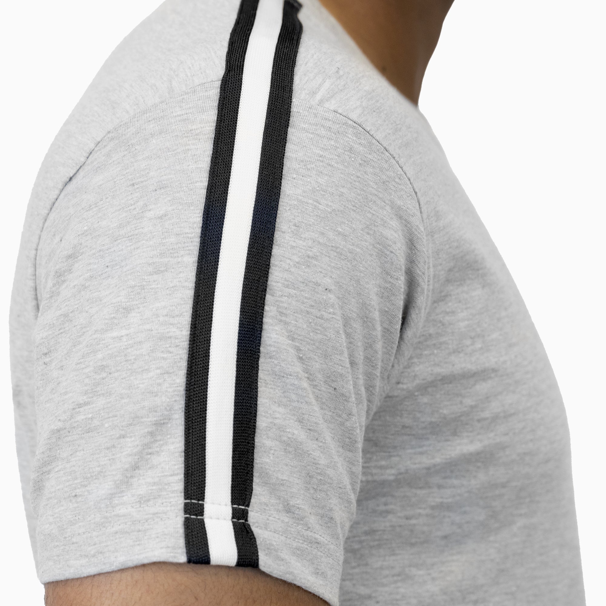 Striped Sleeves Grey V-Neck shirt