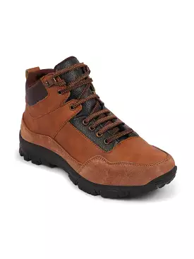 Tan Suede Leather Ankle Boots for Trekking and Hiking with Lace-up Closure