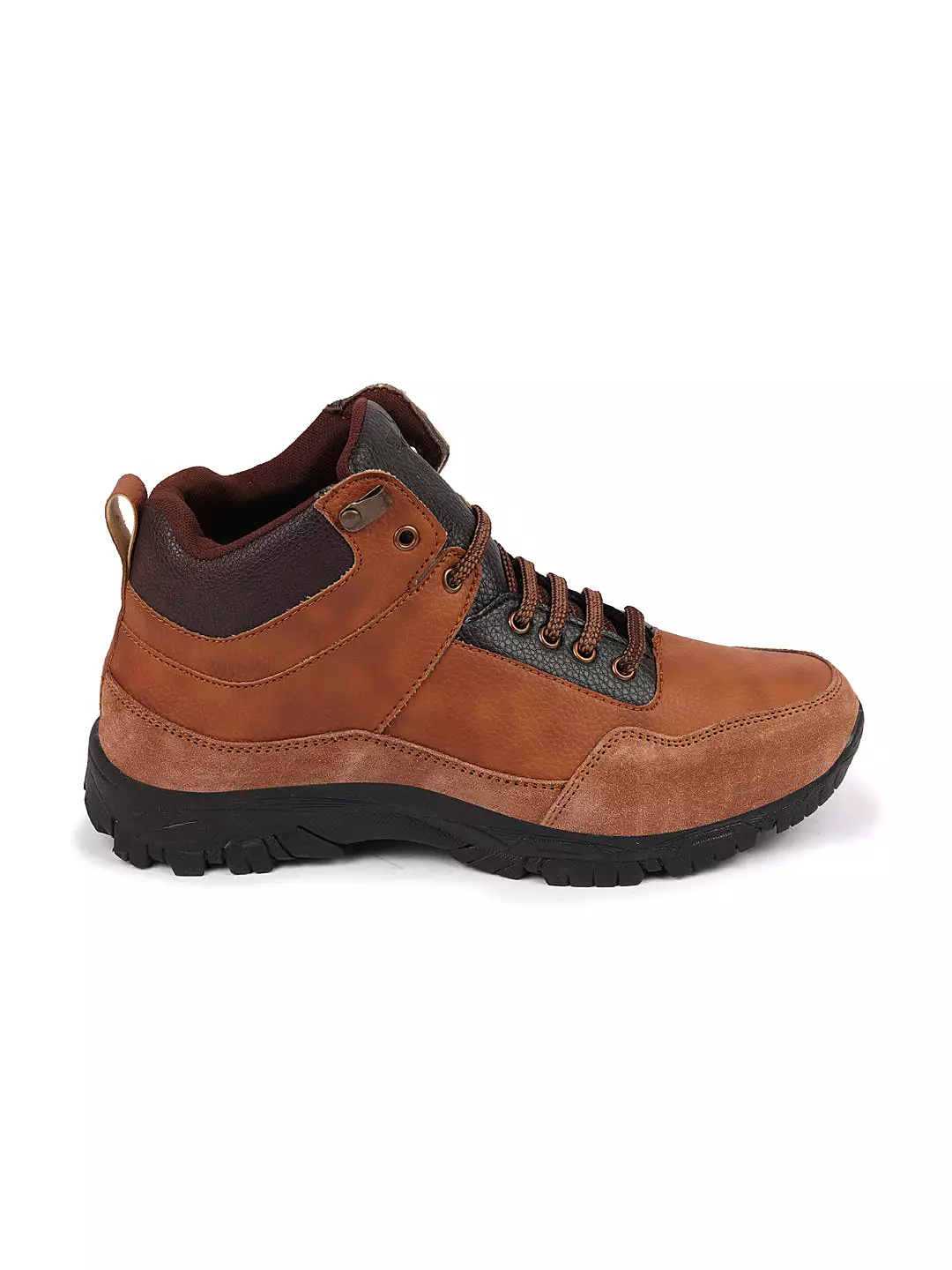 Tan Suede Leather Ankle Boots for Trekking and Hiking with Lace-up Closure