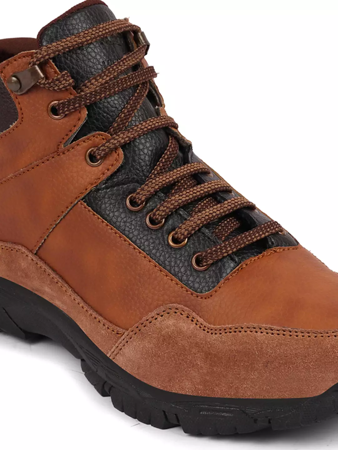 Tan Suede Leather Ankle Boots for Trekking and Hiking with Lace-up Closure