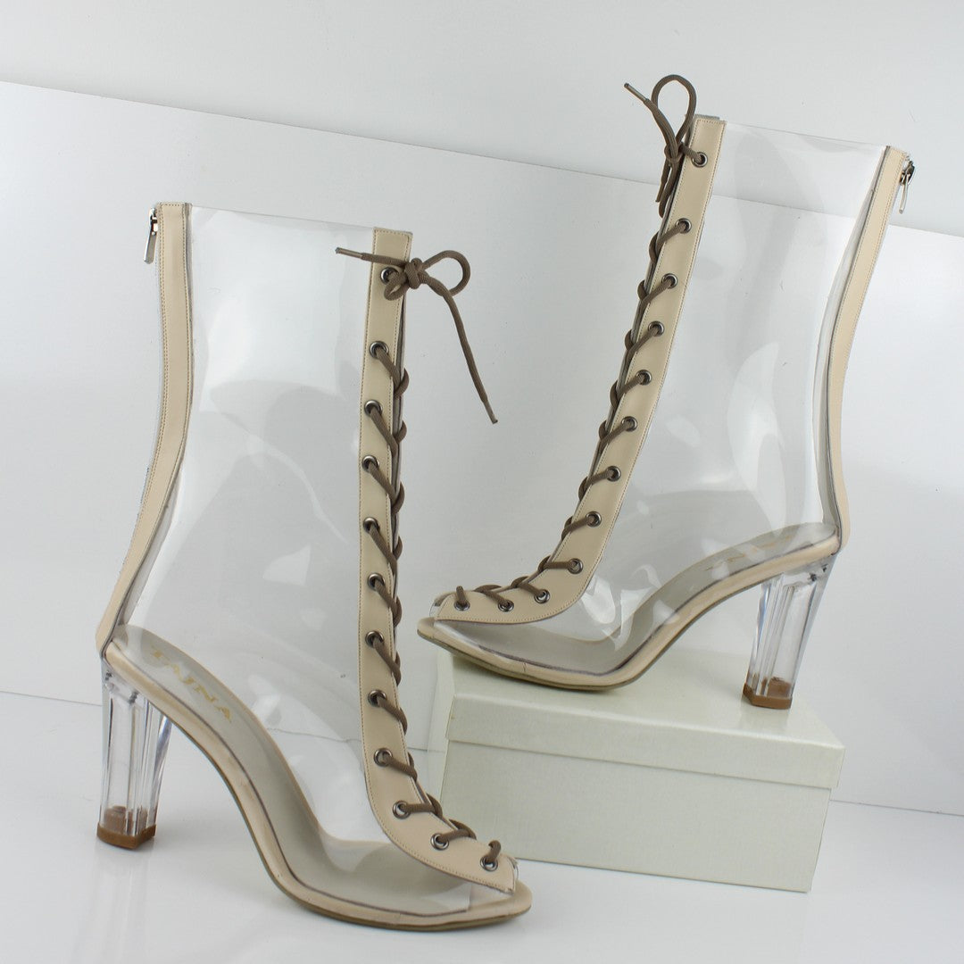 Transparent Lace Up Heel Boots - Shop now!