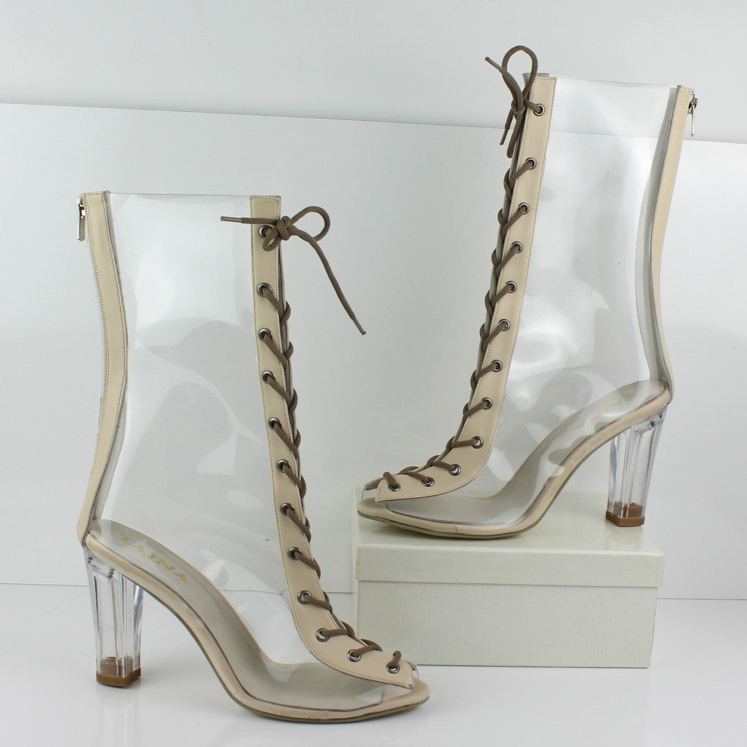 Transparent Lace Up Heel Boots - Shop now!