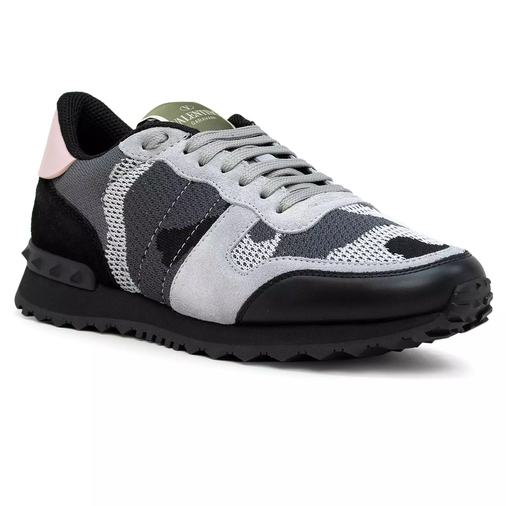 Valentino Rockrunner Grey Black Pink Mesh Sneaker (Women)