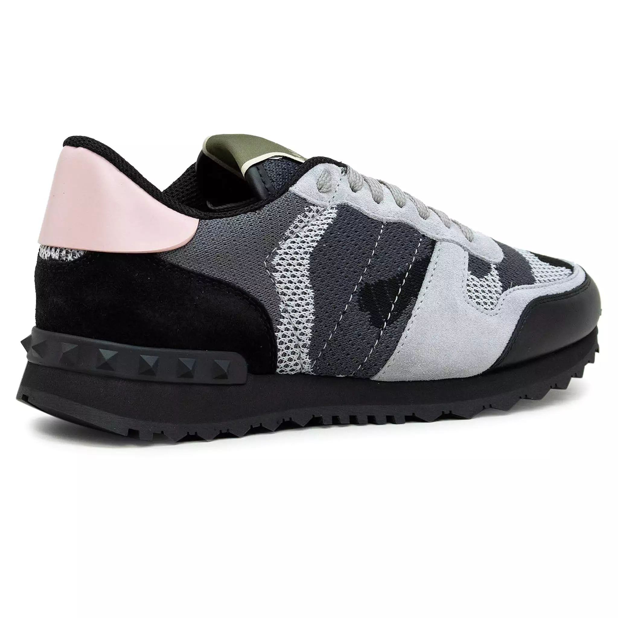 Valentino Rockrunner Grey Black Pink Mesh Sneaker (Women)