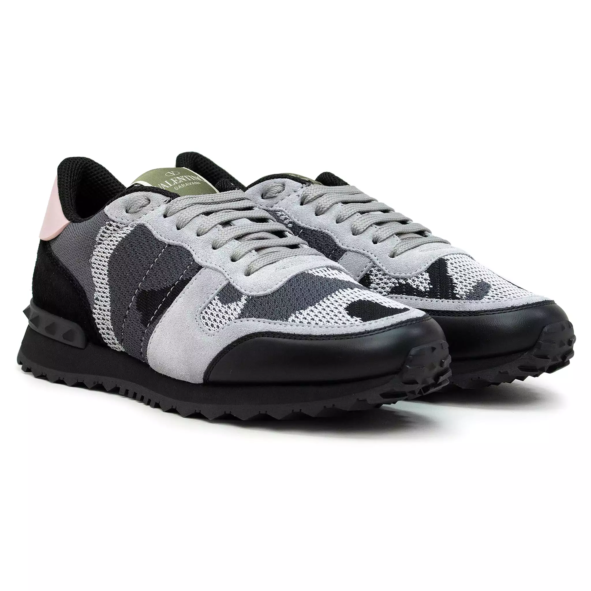 Valentino Rockrunner Grey Black Pink Mesh Sneaker (Women)