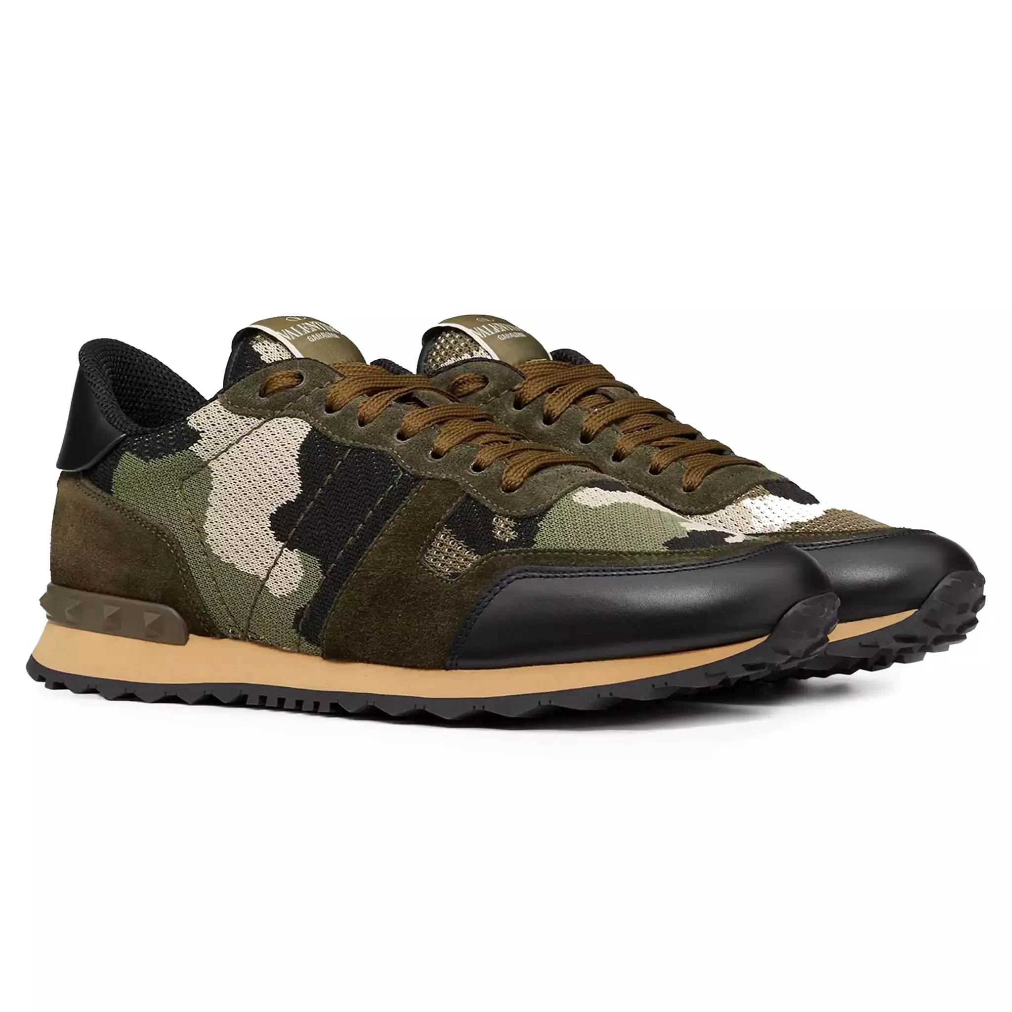 Valentino Rockrunner Khaki Sneakers - Camouflage, Mesh
