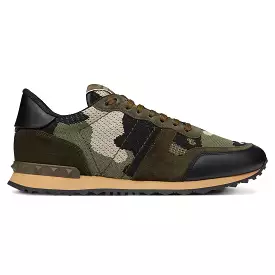 Valentino Rockrunner Khaki Sneakers - Camouflage, Mesh
