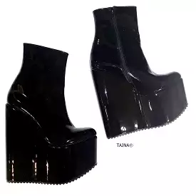 Wedge Boots with Black Patent Platform