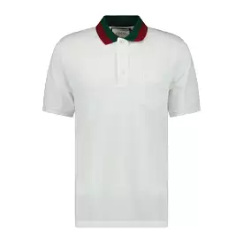 White GUCCI Contrast Collar Polo-Shirt.