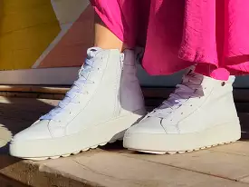 white leather high top sneakers