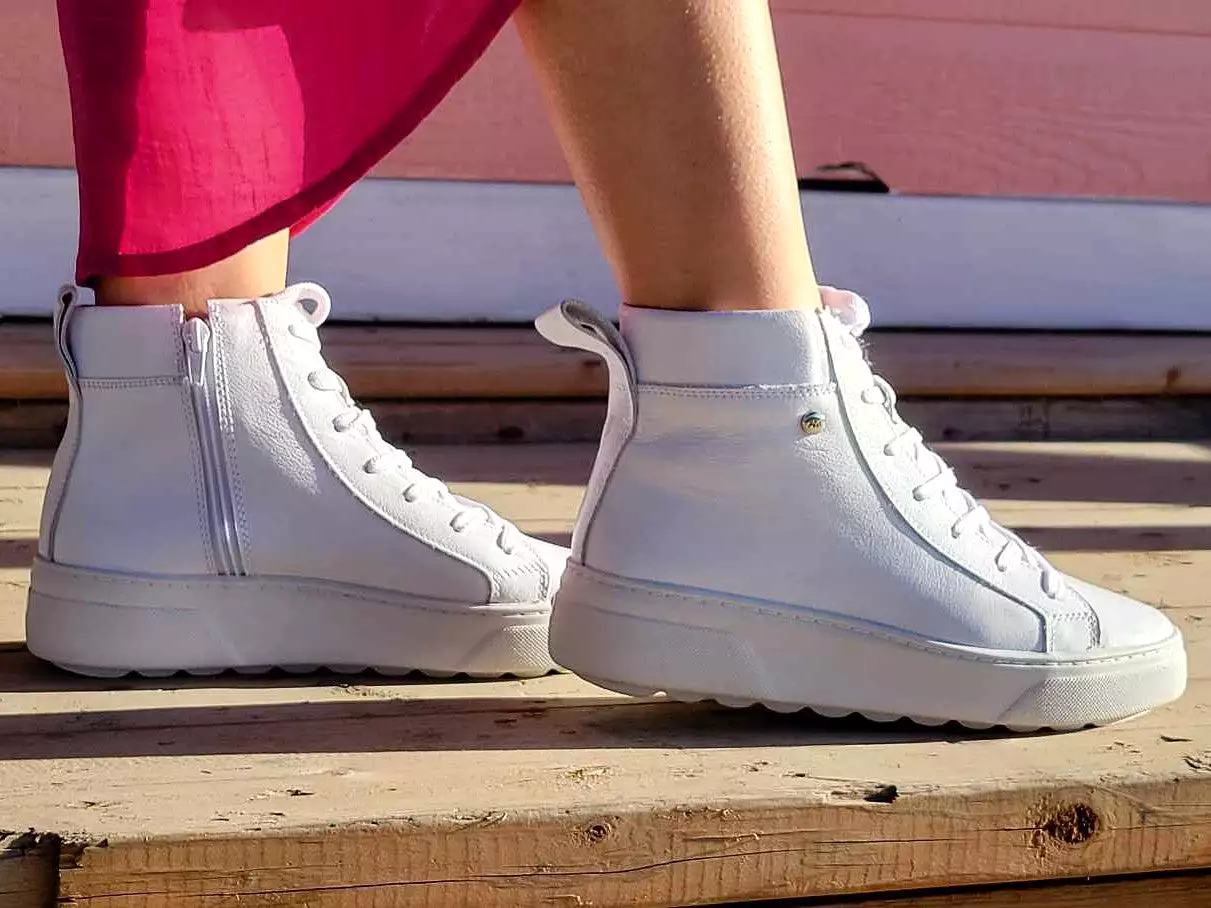 white leather high top sneakers