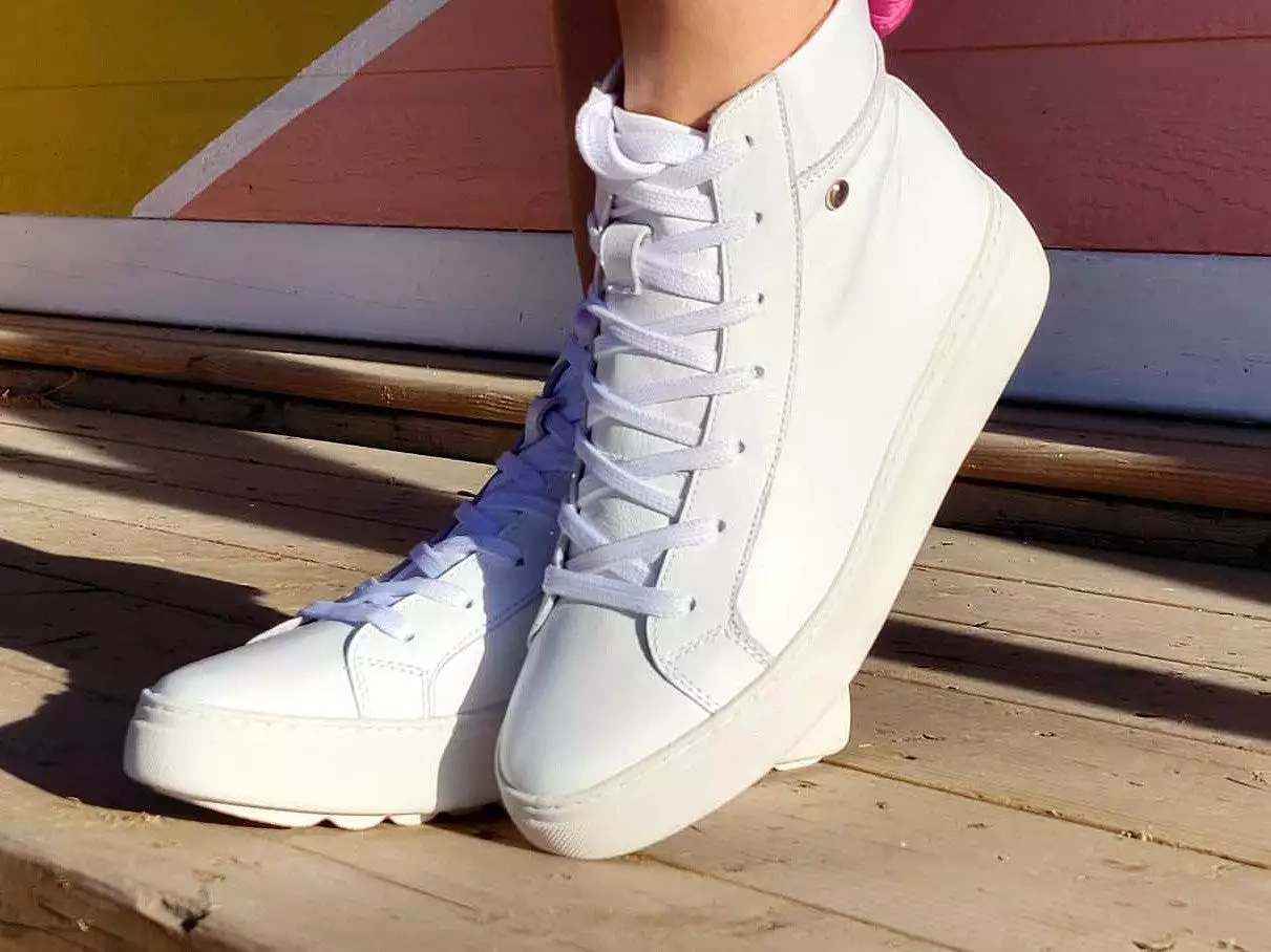 white leather high top sneakers