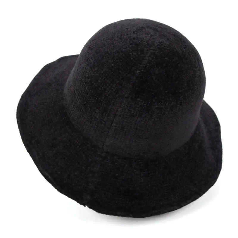 Women's Winter Korean Vintage Style Foldable Wide Birm Warm Fur Bucket Cap