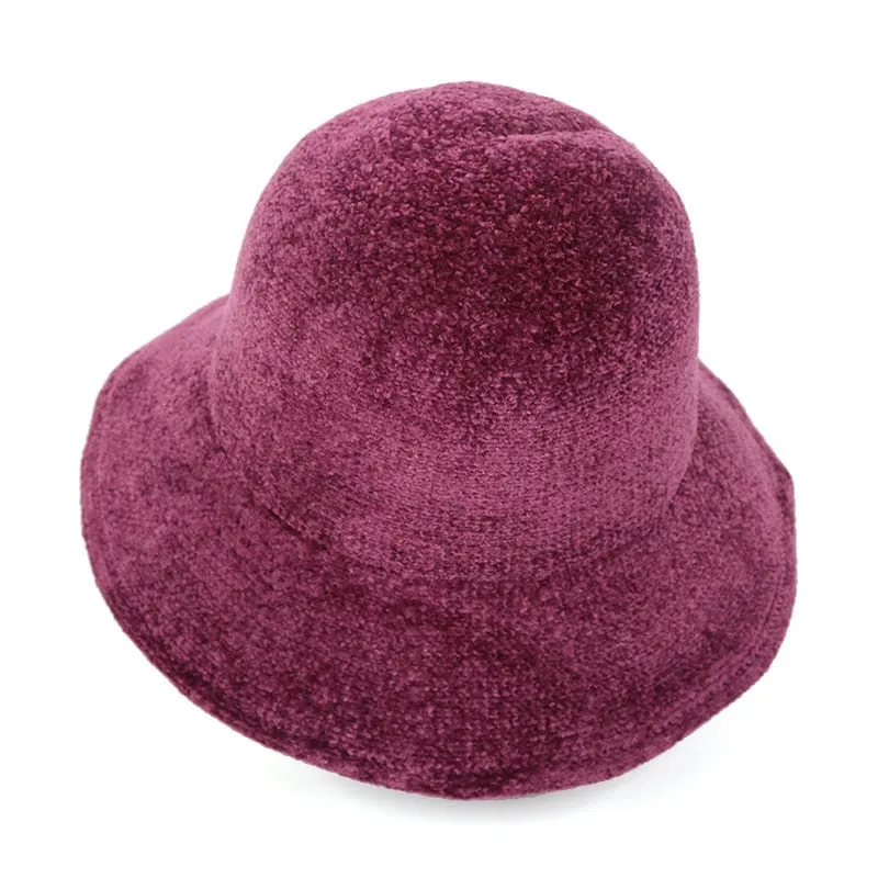 Women's Winter Korean Vintage Style Foldable Wide Birm Warm Fur Bucket Cap